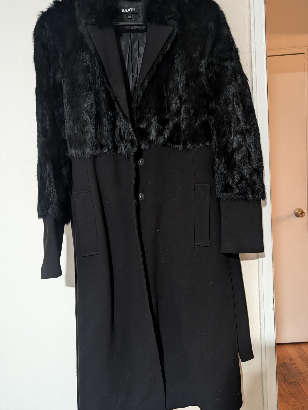 Black Fur Trim Long Coat